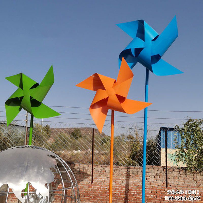 步行街風車雕塑 游樂場風動雕塑 鑄造旋轉雕塑