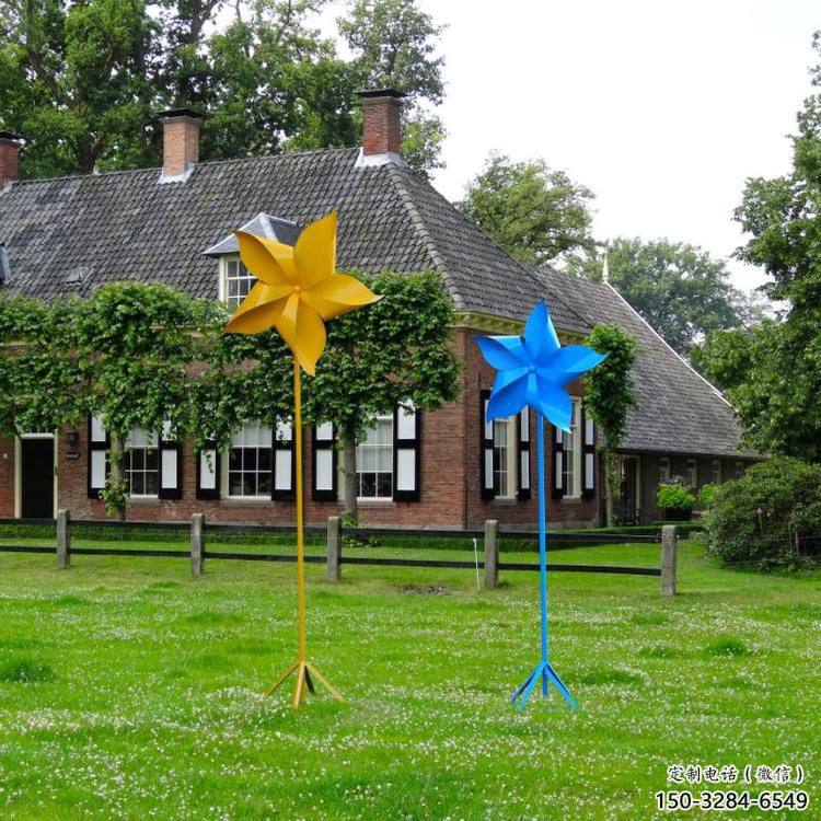 村口風車雕塑 啞光風動雕塑 公園旋轉雕塑
