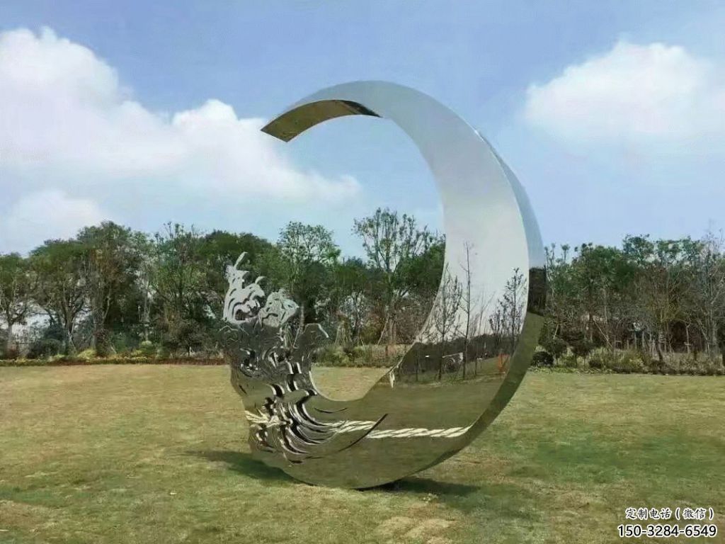 公園月牙雕塑廠家 戶外雕塑 抽象月亮牙雕塑