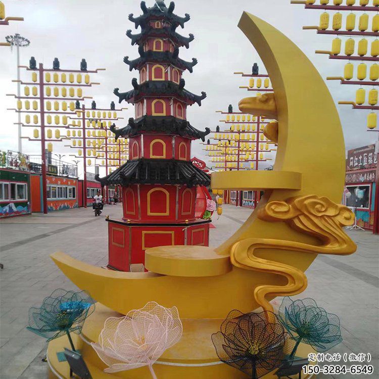 街道月牙雕塑 現代雕塑 彩繪月亮牙雕塑