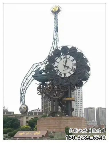 現(xiàn)代鐘表雕塑廠家 大型別墅區(qū)時鐘雕塑 彩繪雕塑