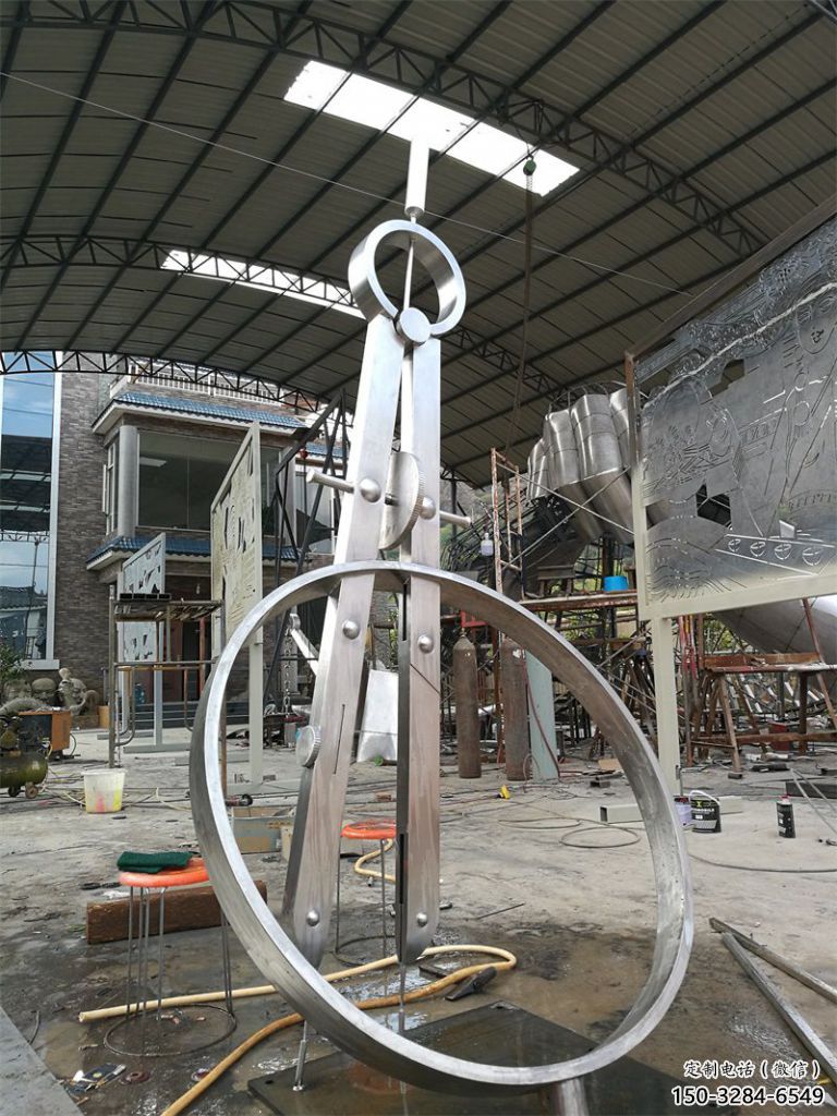 草地圓規雕塑 現代校園標識雕塑 大型景觀雕塑