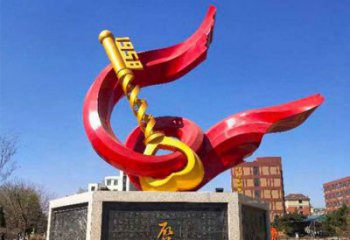 仿真鑰匙雕塑 電鍍現代雕塑 部隊金鑰匙雕塑