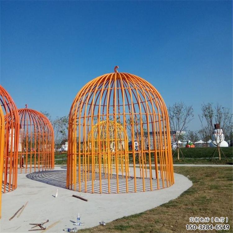 創意鳥籠雕塑 啞光籠子雕塑 公園鳥籠子雕塑