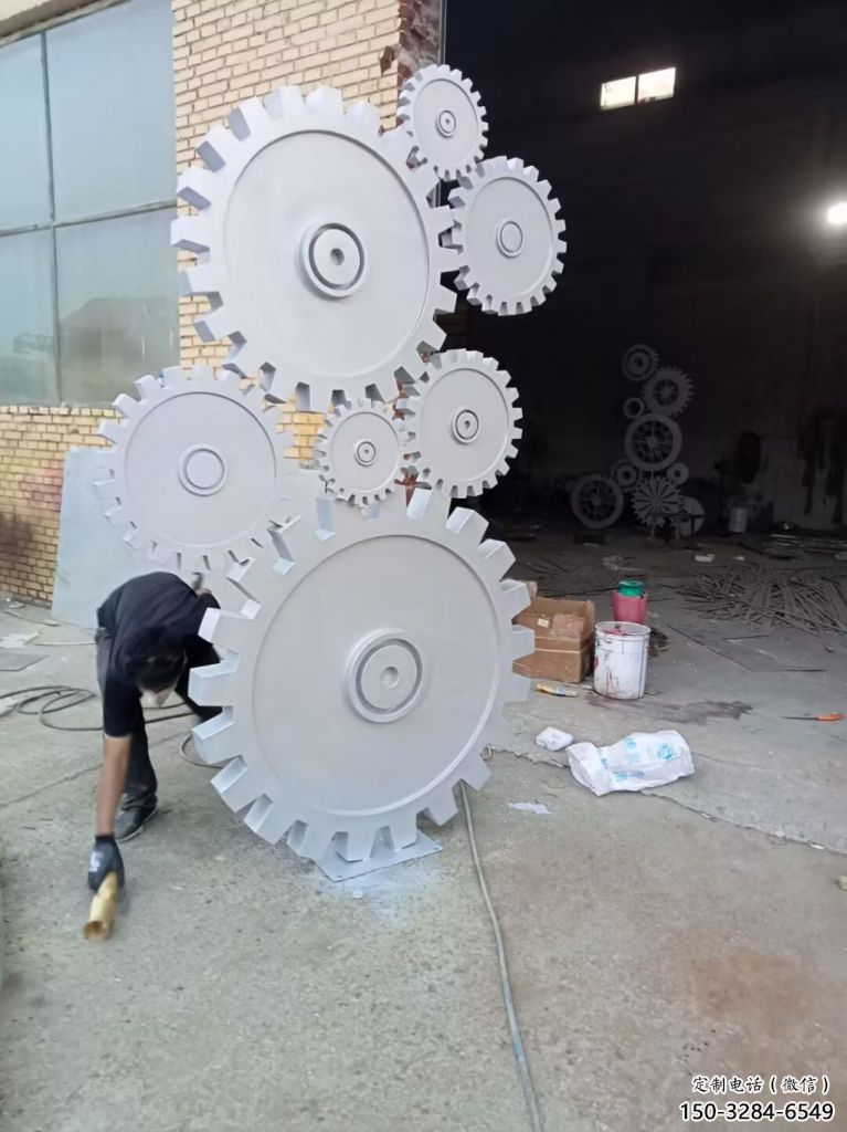 抽象齒輪雕塑 啞光工業雕塑 室內機械雕塑