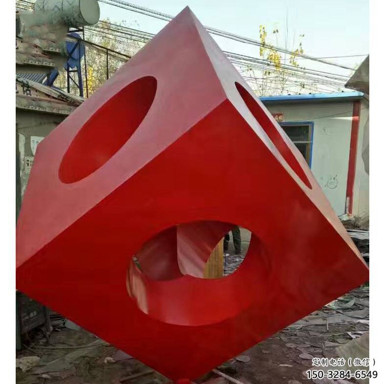 彩繪立方體雕塑 電鍍現(xiàn)代幾何體雕塑 公園雕塑