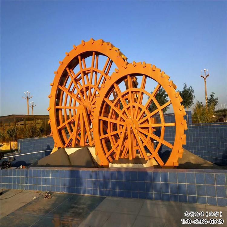 鑄造水車(chē)雕塑 中式村口雕塑 景觀仿古雕塑
