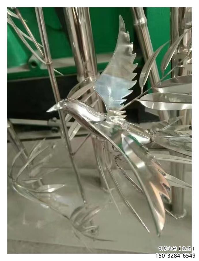 現代竹葉雕塑 大型別墅區竹類雕塑 鏡面植物雕塑