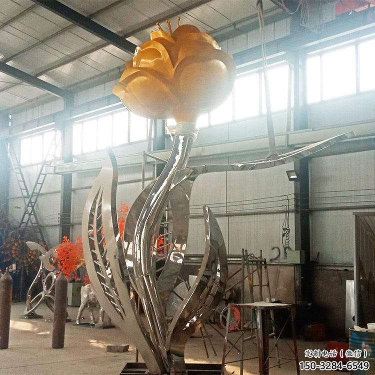 現代月季花雕塑 大型別墅區花卉雕塑 彩繪花朵雕塑