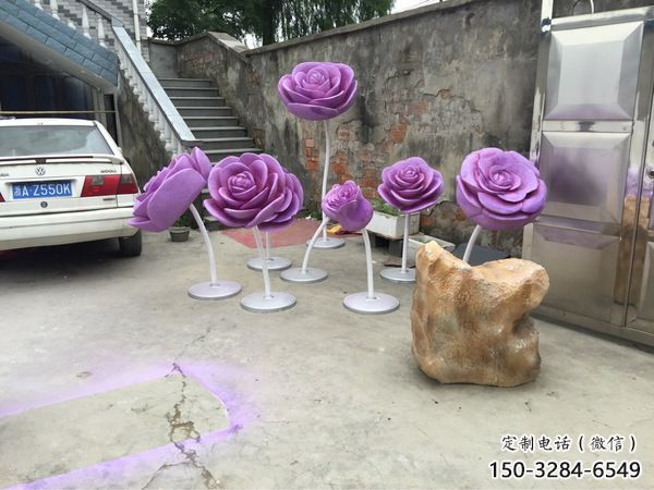 彩繪月季花雕塑 景觀花朵雕塑 街頭花卉雕塑