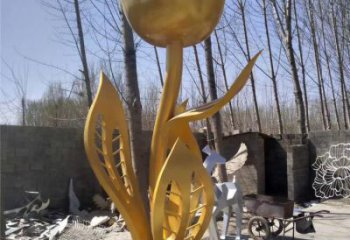 拉絲月季花雕塑 鏤空創(chuàng)意花朵雕塑 別墅區(qū)花朵雕塑