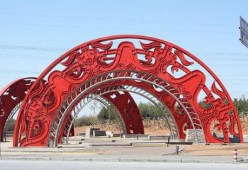 景區拱門雕塑,鏤空透雕設計，不銹鋼鏤空大門雕塑