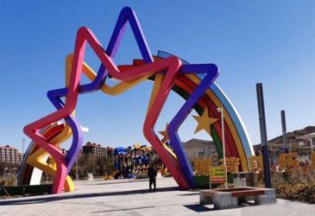 五角星拱門雕塑，廣場(chǎng)門口標(biāo)識(shí)雕塑，不銹鋼烤漆材質(zhì)