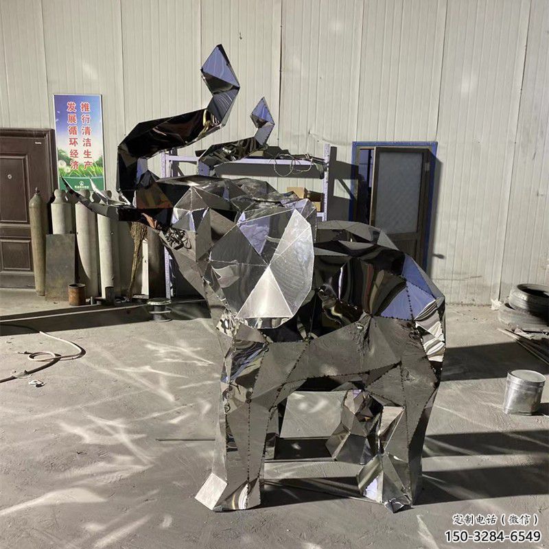 金屬大象鑄造觀賞型，露天雕塑，鏡面大象雕塑訂做