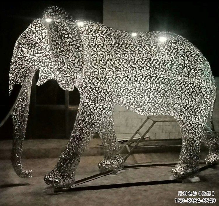 現代藝術大象雕塑展品，室外軟裝，鏤空大象雕塑訂做