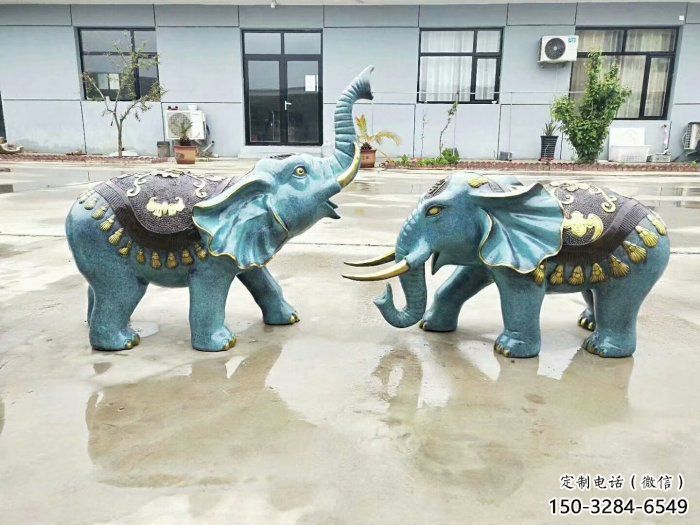 大象景觀雕塑常用，景觀擺件，彩色彩繪大象雕塑