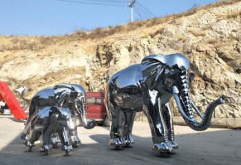 鏡面大象雕塑廠家，動物景觀雕塑，不銹鋼動物雕塑供應