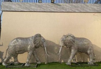 門口大象雕塑點擊，地標(biāo)擺件，鏤空大象雕塑承接