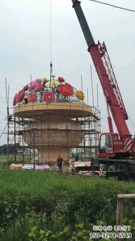 景觀花籃雕塑承接，城市裝飾，大型不銹鋼花籃雕塑公司生產(chǎn)商