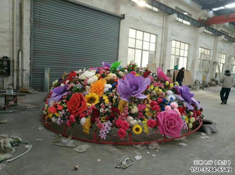 花卉花籃雕塑制造商，小區(qū)擺件，白鋼花卉花籃雕塑提供