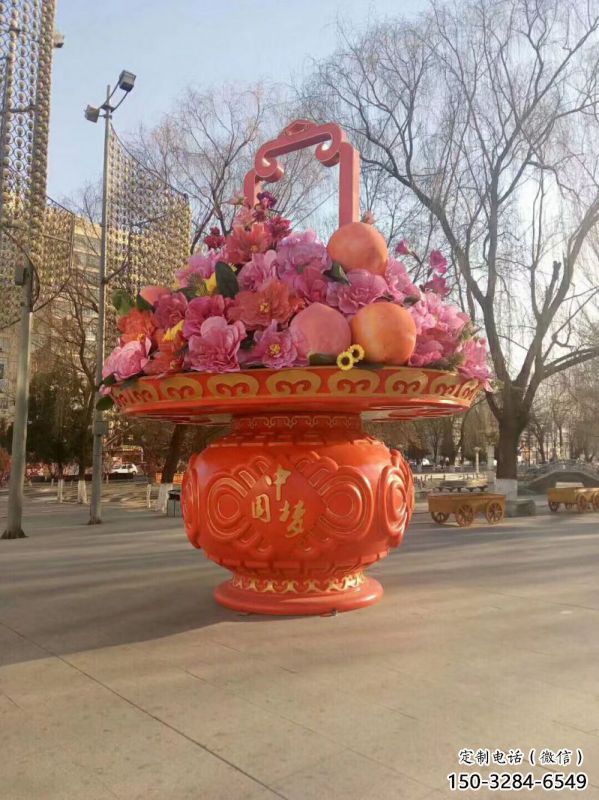 門口花籃雕塑訂做，戶外雕塑，旅游區(qū)花籃雕塑供給