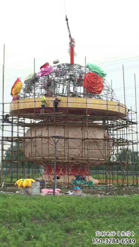 園林花籃雕塑定制，市標雕塑，廣場旅游區(qū)花籃雕塑定做