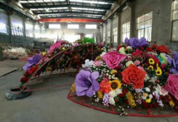 鋼鑄花籃雕塑定價，街頭雕塑，烤漆葵花花籃雕塑定價