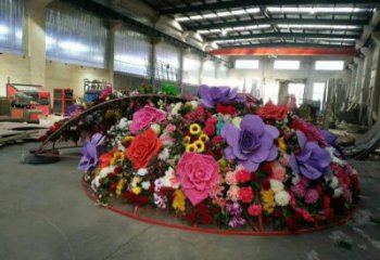 大型花籃雕塑公司，花園小品，玫瑰花花籃雕塑提供