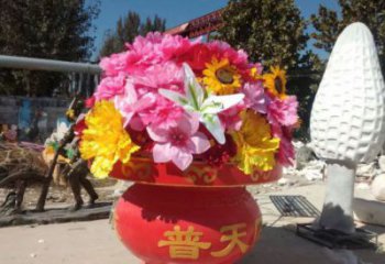 城市花籃雕塑標準，彩鋼制作，景觀月季花花籃雕塑優價