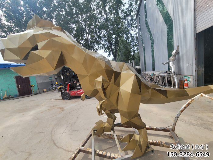 景觀恐龍雕塑供應(yīng)，公園雕塑，金屬幾何恐龍雕塑制作