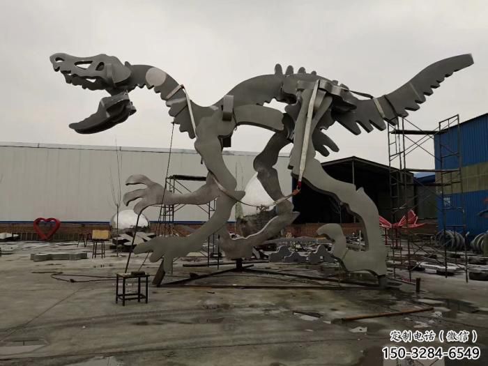 金屬恐龍雕塑制作，陸地擺件，廣場恐龍骨架雕塑制造商