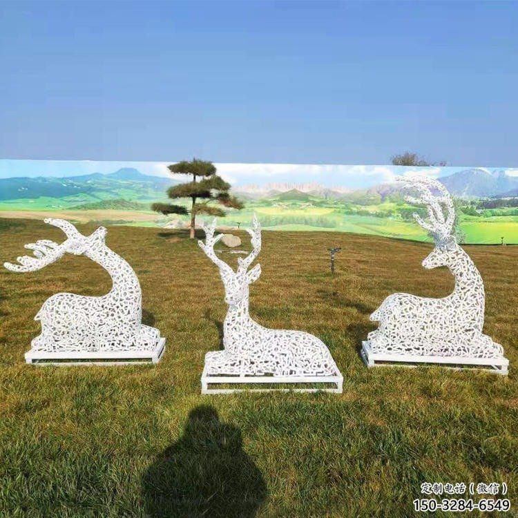 小鹿雕塑觀賞型，公園小品，景觀鏤空小鹿雕塑常用
