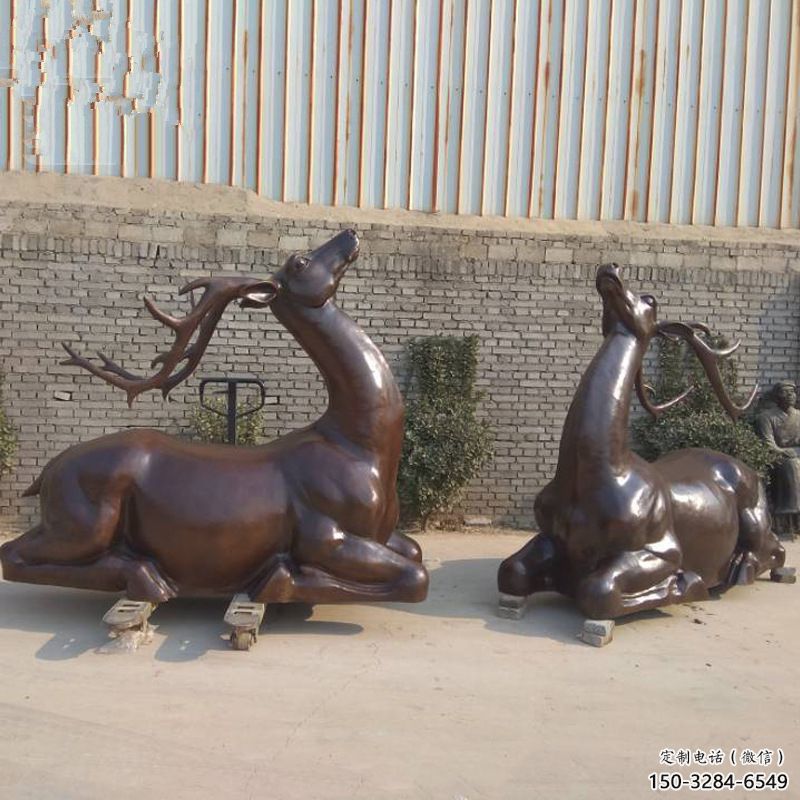 銅小鹿雕塑定制，村標概念，戶外小鹿銅雕塑預(yù)定