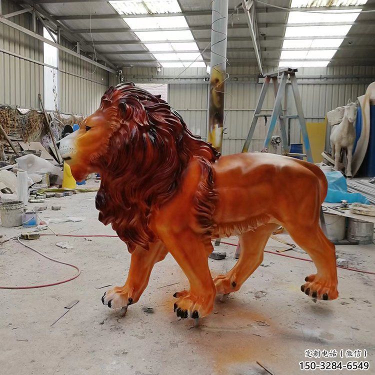 彩繪獅子雕塑，玻璃鋼走獅動物雕塑