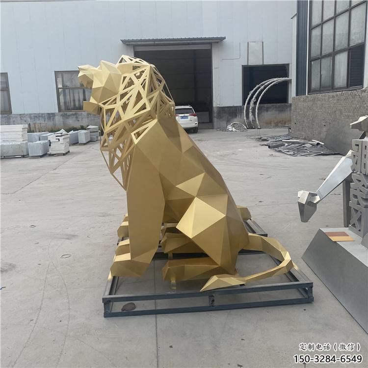 切面獅子雕塑精選，幾何烤漆不銹鋼獅子雕塑訂做