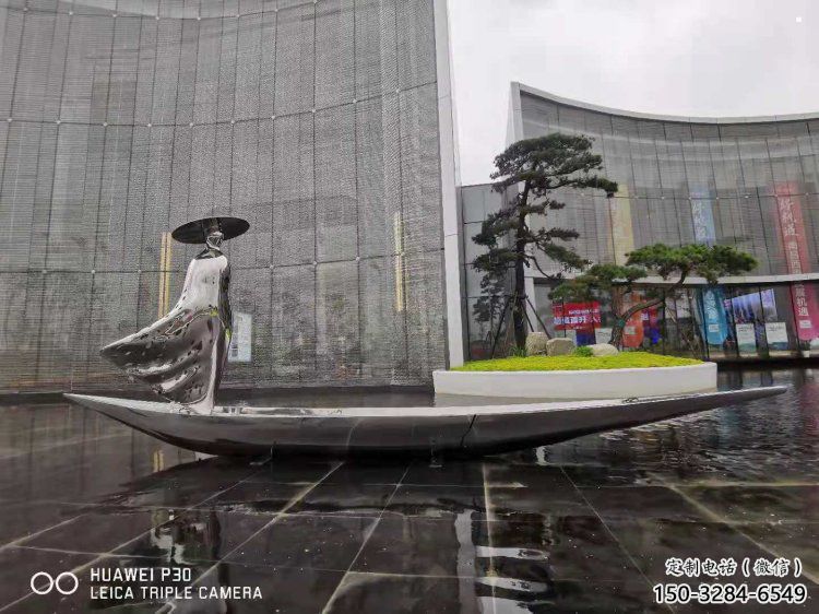 乘船人雕塑服務商，白鋼構件，抽象不銹鋼乘船人雕塑定價