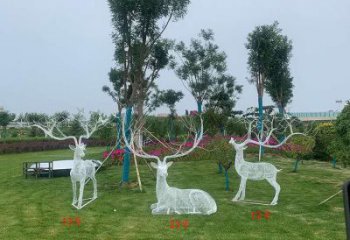 鏤空梅花鹿雕塑承接，編織工藝，燈光梅花鹿雕塑訂做