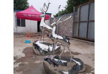 廣場小鹿雕塑批發(fā)，廣場系列，鏡面小鹿雕塑定價