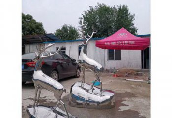 現(xiàn)代小鹿雕塑定制，中式工藝，鏡面仿真小鹿雕塑優(yōu)價