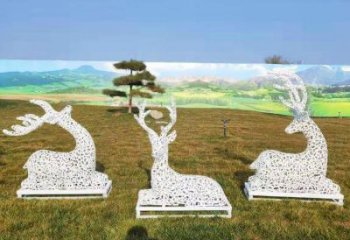 小鹿雕塑觀賞型，公園小品，景觀鏤空小鹿雕塑常用