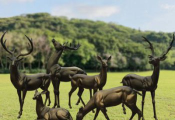 銅小鹿雕塑定制，市標(biāo)雕塑，公園小鹿銅雕塑