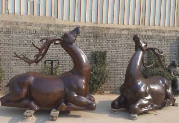 銅小鹿雕塑定制，村標(biāo)概念，戶外小鹿銅雕塑預(yù)定