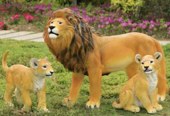 玻璃鋼彩繪獅子雕塑制作，公園景觀美陳動(dòng)物雕塑