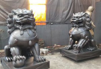 鑄銅獅子雕塑展品，景觀概念，黃銅蹲獅雕塑優選