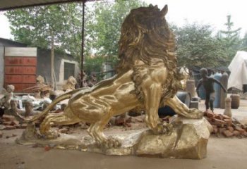 大型獅子雕塑精品，標(biāo)識雕塑，鑄銅走獅雕塑選用