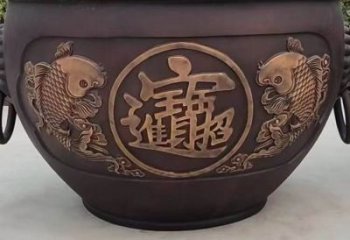 金魚(yú)圖紫銅缸雕塑