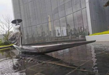 乘船人雕塑展品，標(biāo)識雕塑，景觀不銹鋼乘船人雕塑選用