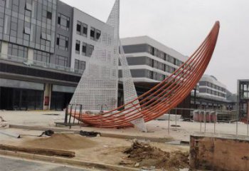 室內帆船雕塑，拉絲景觀雕塑，抽象效果