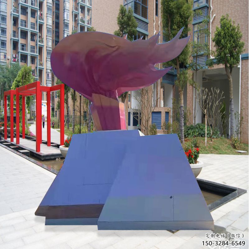 抽象火把雕塑優選，拉絲工藝，不銹鋼火把雕塑承接