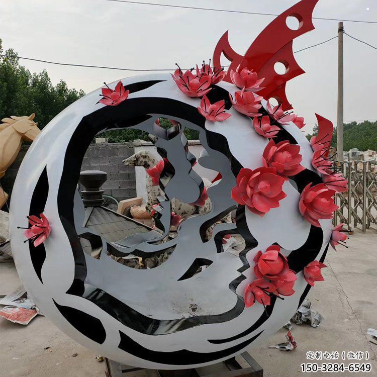 鏤空花球雕塑定價，廣場雕塑，不銹鋼花球雕塑廠家